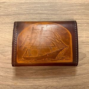 Brown Vintage Leather Sailboat Designed Wallet
